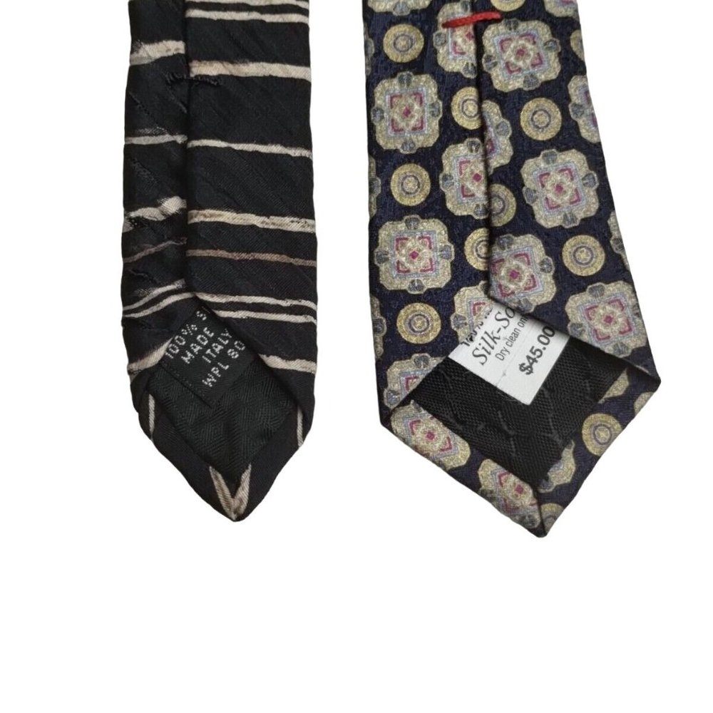 Lot Of 2 Black Fine Silk Ties Alfani UOMO Domenico Franco Striped Frame Pattern - Picture 8 of 8